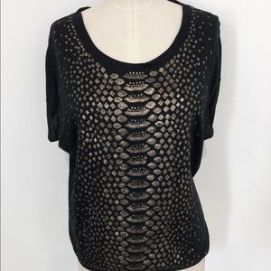 Black cotton blouse with antique gold sequences